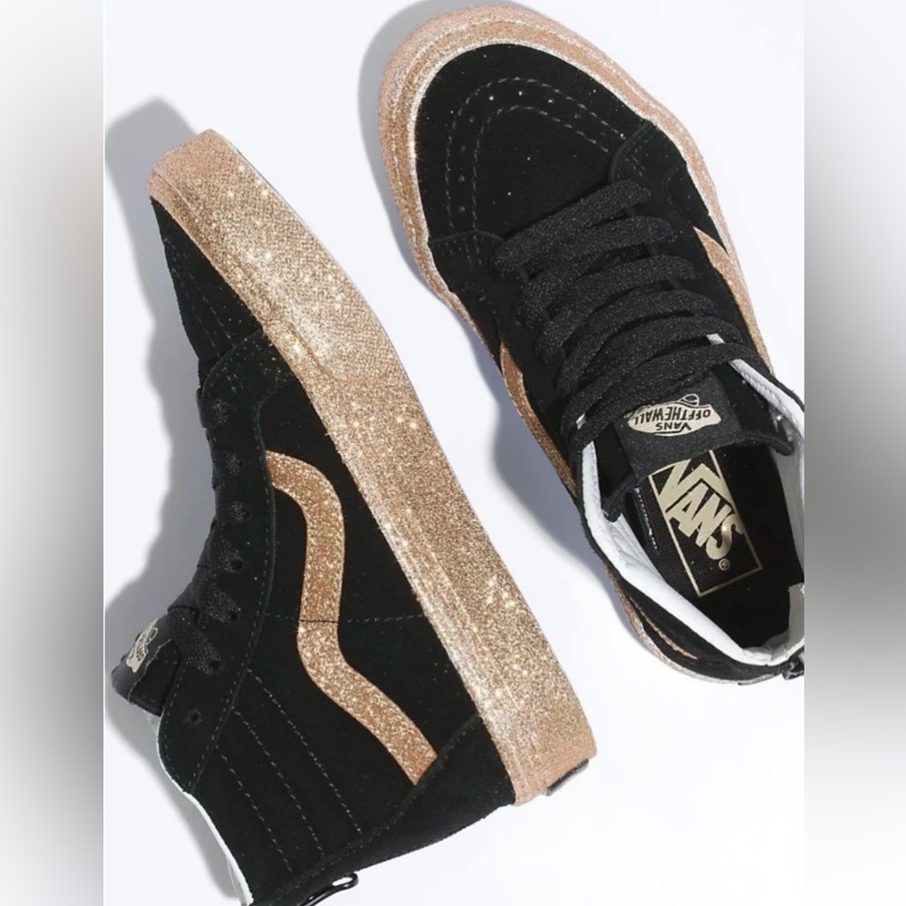 VANS Kids SK8-Hi Zip Party Glitter - Black/Gold - Children Shoes